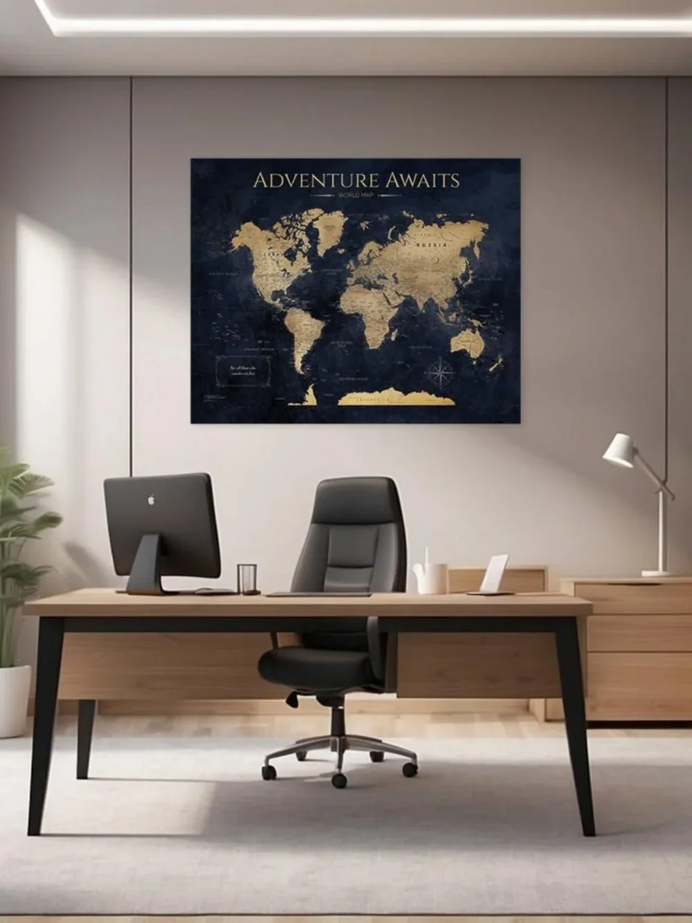 Vintage Teal World Map Canvas Art for Wall Decor, 30x24 in, Home Aesthetic